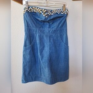 We The Free Womens Denim Studded Strapless Mini Dress. SIZE 6